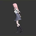 Game Anime Character With Pink Hair White Shirt Black Tie And Gray Pleated Skirt