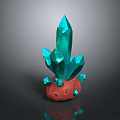 Red Stone Base Supporting Green Crystal Cluster with Small Crystals 3d model