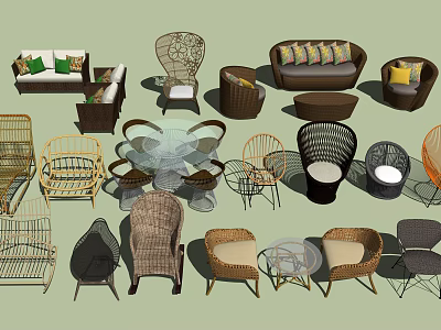 Various Designed Table And Chair Sets With Wicker Metal And Diverse Styles 3d model