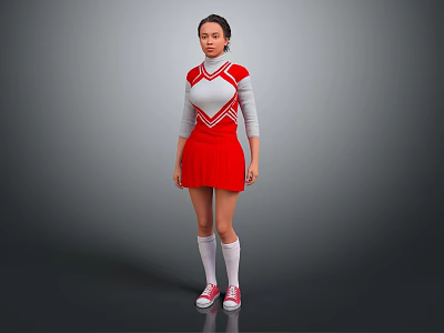 Female Cheerleader In Red And White Uniform With White Socks And Pink Sneakers 3d model