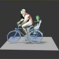 Adult Man And Child Riding Bicycle Together In Simple 3D Rendering Scene