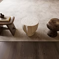 Three Distinct Stools On Beige Carpet With Dark Wooden Floor And Decor