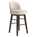 Modern Bar Stool With Beige Upholstered Backrest Seat Dark Wooden Legs And Integrated Footrest