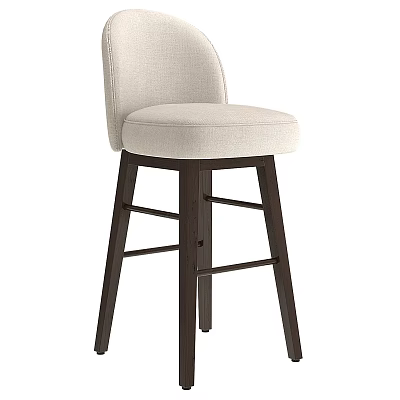 Modern Bar Stool With Beige Upholstered Backrest Seat Dark Wooden Legs And Integrated Footrest 3d model