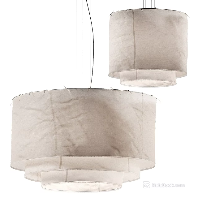 Two Beige Linen Pendant Lights With Minimalist Design For Home Interior Decor 3d model 