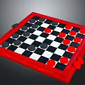 Classic Checkerboard Game Board With Red Border Black White Squares And Pieces