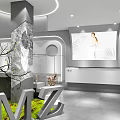Modern Clothing Store Interior Design With Marble Display Area Fitting Room And Green Plants