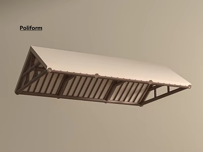 Triangular Architectural Awning With White Top And Wooden Supporting Slats 3d model