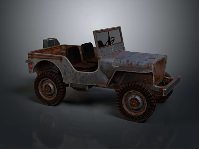 Rusty Vintage Open Top Jeep With Large Tires And Classic Design 3d model