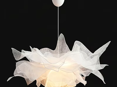 Modern White Gauzy Chandelier With Petal Like Design And Soft Illuminated Glow 3d model