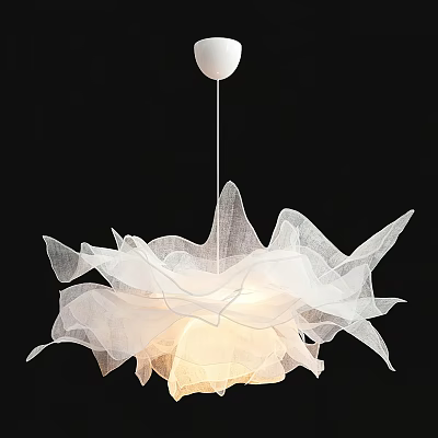 Modern White Gauzy Chandelier With Petal Like Design And Soft Illuminated Glow 3d model