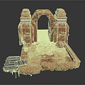 Rock Scene Component Featuring Archway Stone Pillars Red Ground And Gray Platform
