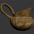 Handcrafted Terracotta Sculpture Carving with Striped Pattern and Curved Handle Design