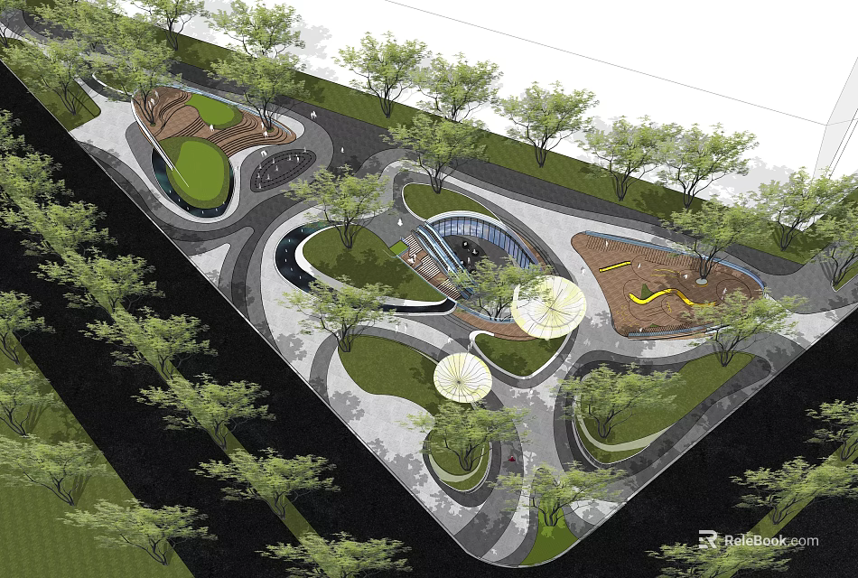 Modern Park Landscape Design Featuring Green Trees Lawns Winding Paths Water Features And Rest Areas 3d model 