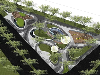 Modern Park Landscape Design Featuring Green Trees Lawns Winding Paths Water Features And Rest Areas 3d model