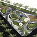 Modern Park Landscape Design Featuring Green Trees Lawns Winding Paths Water Features And Rest Areas