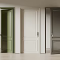 Stylish Hinged Doors in Green White Grey with Panel Design and Wooden Flooring