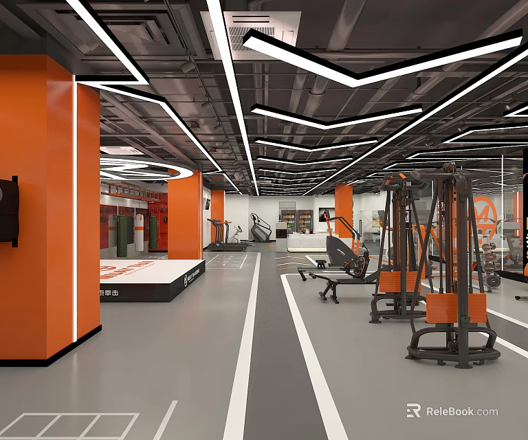 Modern Fitness Gym Interior With Spacious Layout And Various Workout Equipment 3d model 