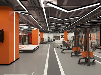 Modern Fitness Gym Interior With Spacious Layout And Various Workout Equipment 3d model