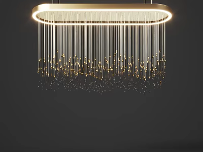 Golden Circular Frame Chandelier With Hanging String Lights And Sparkling Beads 3d model