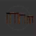 Wooden Side Tables in Three Different Sizes with Colorful Plates on Each