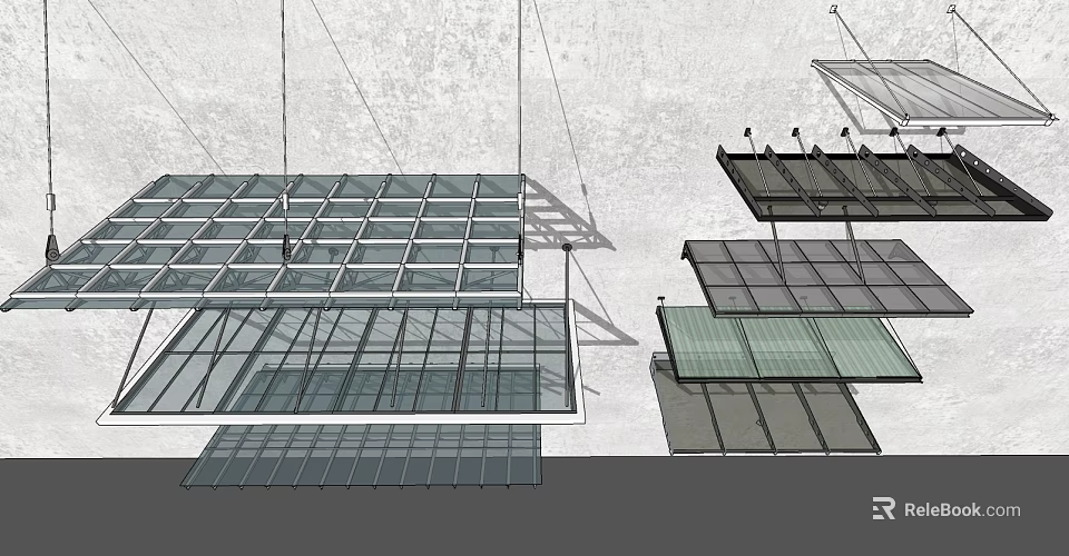 Modern Outdoor Sunshade Design With Multiple Transparent Panel Structures And Framework 3d model