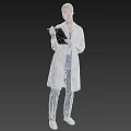 Woman Doctor Wearing White Coat Standing And Holding Clipboard Against Neutral Gray Background