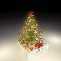 Floral Decoration For Christmas Tree With String Lights Gift Boxes And White Picket Fence