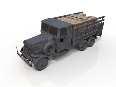 Vintage Gray Truck With Open Cargo Bed And Wooden Planks Design 3d model