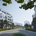 Modern Residential Building Exterior With Lush Green Trees And Wide Pathway