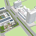 Modern Multi Story Building Complex Featuring Green Landscape And Campus Design 3d model
