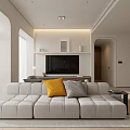 Warm Minimalist Open Concept Living And Dining Room Interior Design With Stone Kitchen Island