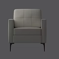 Modern Beige Leather Single Sofa With Square Armrests And Black Legs 3d model