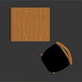 Minimalist Modern Wooden Desk and Chair Set With Rattan Panel and Black Cushion