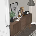 Stylish Wooden Decorative Cabinet With Green Plant Framed Art Vintage Radio And Tray