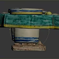 Colorful Ceramic Dining Table With Turquoise Top Yellow Trim And Decorative Bowls