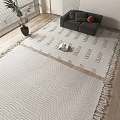 Square Woven Rug With Neutral Tones Geometric Patterns And Tassel Edges In Living Room