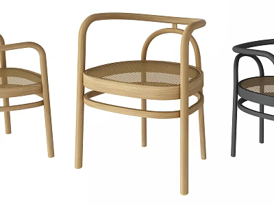 Modern Leisure Chairs with Curved Armrests Woven Seats in Wooden and Black Designs 3d model