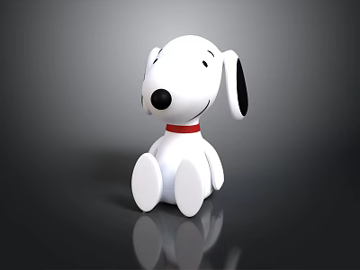 Snoopy Toy Figurine In Sitting Pose With White Body Black Ears Red Collar 3d model