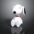 Snoopy Toy Figurine In Sitting Pose With White Body Black Ears Red Collar