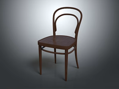 Classic Wooden Armchair With Curved Backrest And Armrests And Sturdy Legs 3d model