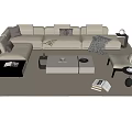 Modern Beige L-shaped Sofa and Coffee Table Set with Pillows Throw Blanket and Side Table 3d model