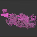 Construction Debris Scene With Metal Frames Stones Bricks And Pile