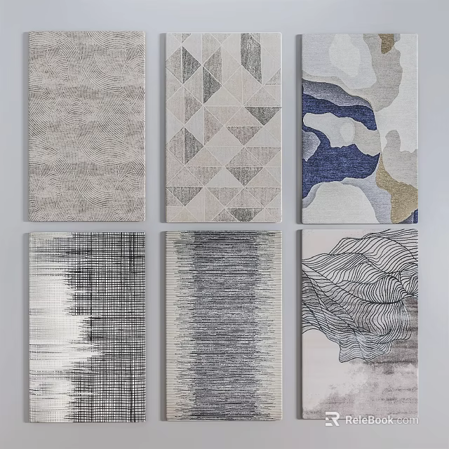Square Rugs Featuring Geometric Patterns Wave Textures Line Designs And Neutral Tones 3d model