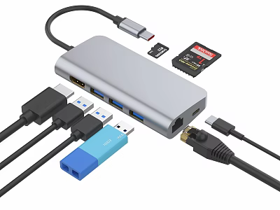 USB C Hub Multi Port Adapter With USB Ports Ethernet And SD Card Reader 3d model