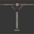 Rusted Industrial Metal Frame Structure With Cross Bars And Sturdy Base Pillar