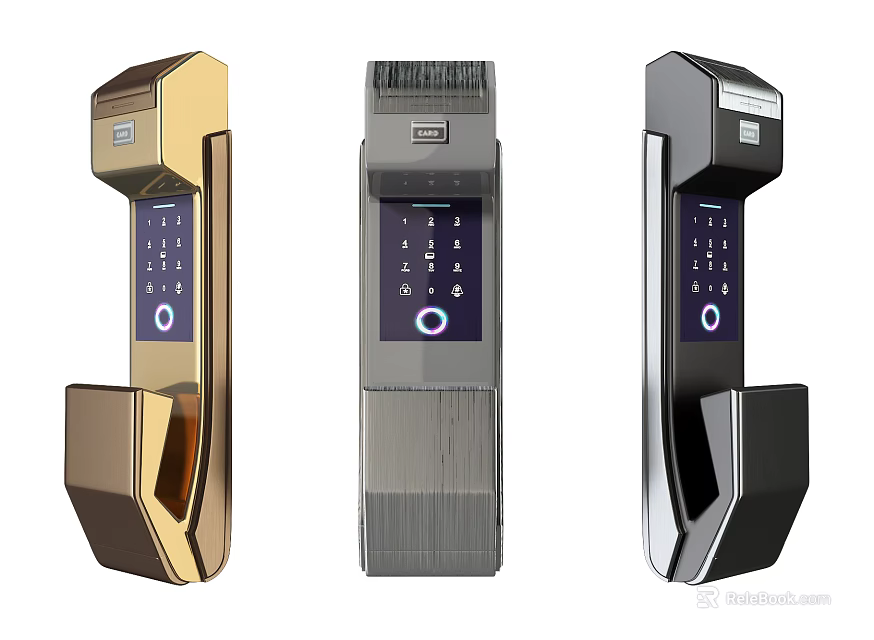 Smart Door Handles with Digital Keypad Fingerprint Recognition in Gold Silver Black Modern Design 3d model 