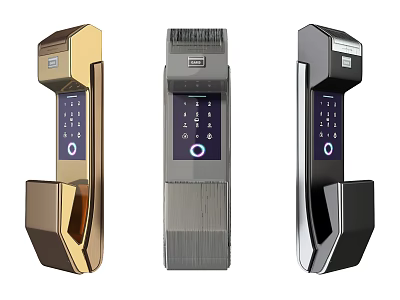 Smart Door Handles with Digital Keypad Fingerprint Recognition in Gold Silver Black Modern Design 3d model