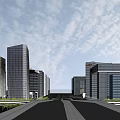 Modern Office Building In Urban High Rise Complex With Green Space And Surrounding Skyscrapers