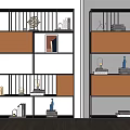Modern Stylish Shelving Units with Black Frames Orange Panels White Shelves Decorative Books Vases
